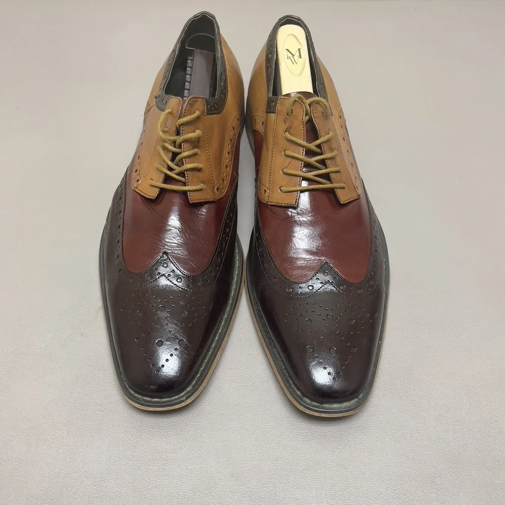 Stacy Adams Shoes Wingtip Oxford Men 12 D Brown Tri Color  Tinsley Dress Lace Up